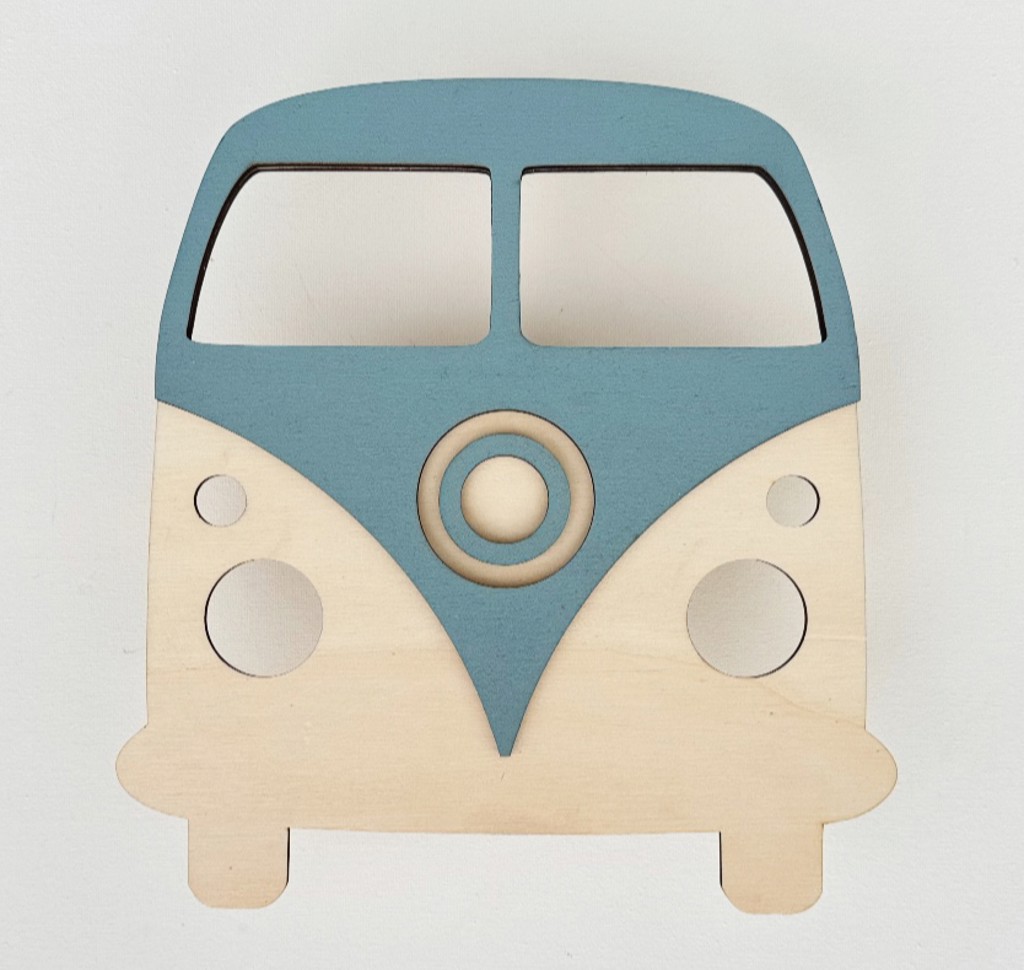 Figuurlamp retro bus met licht uit in kleur oud blauw