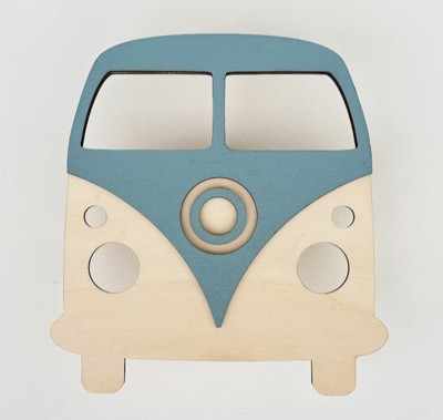 Figuurlamp retro bus met licht uit in kleur oud blauw